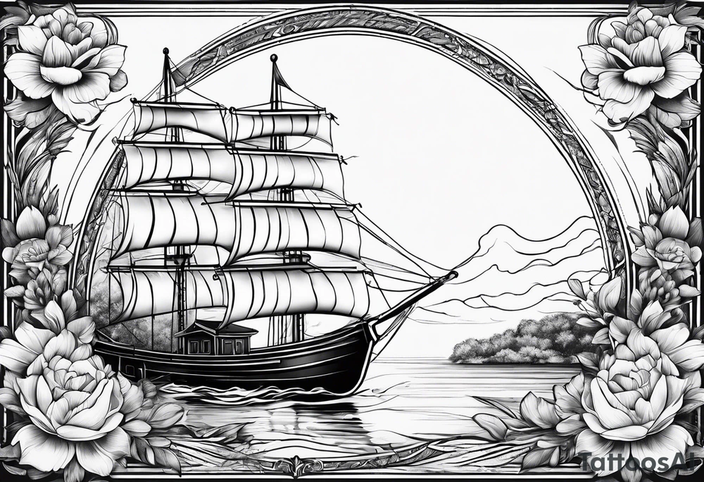 Flower with boat tattoo idea