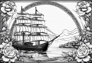 Flower with boat tattoo idea