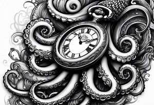 pocket watch wrapped under an aggressive octopus tattoo idea