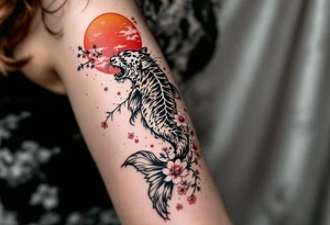 Koi fish, tiger, the sun, cherry blossom filler tattoo idea