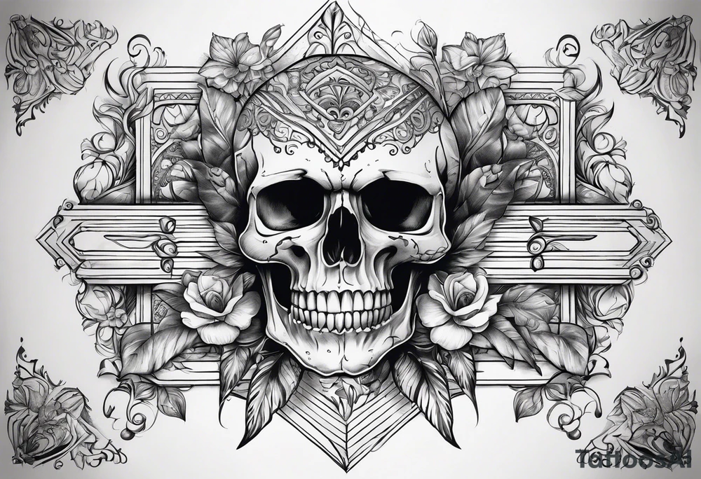 Skull teeth with lines and ornaments around tattoo idea
