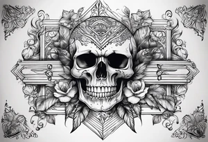 Skull teeth with lines and ornaments around tattoo idea