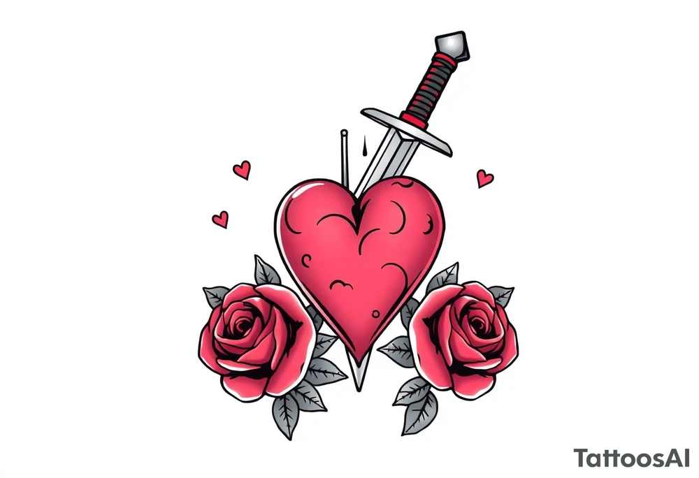 dagger piercing a heart with roses tattoo idea