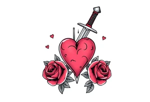 dagger piercing a heart with roses tattoo idea