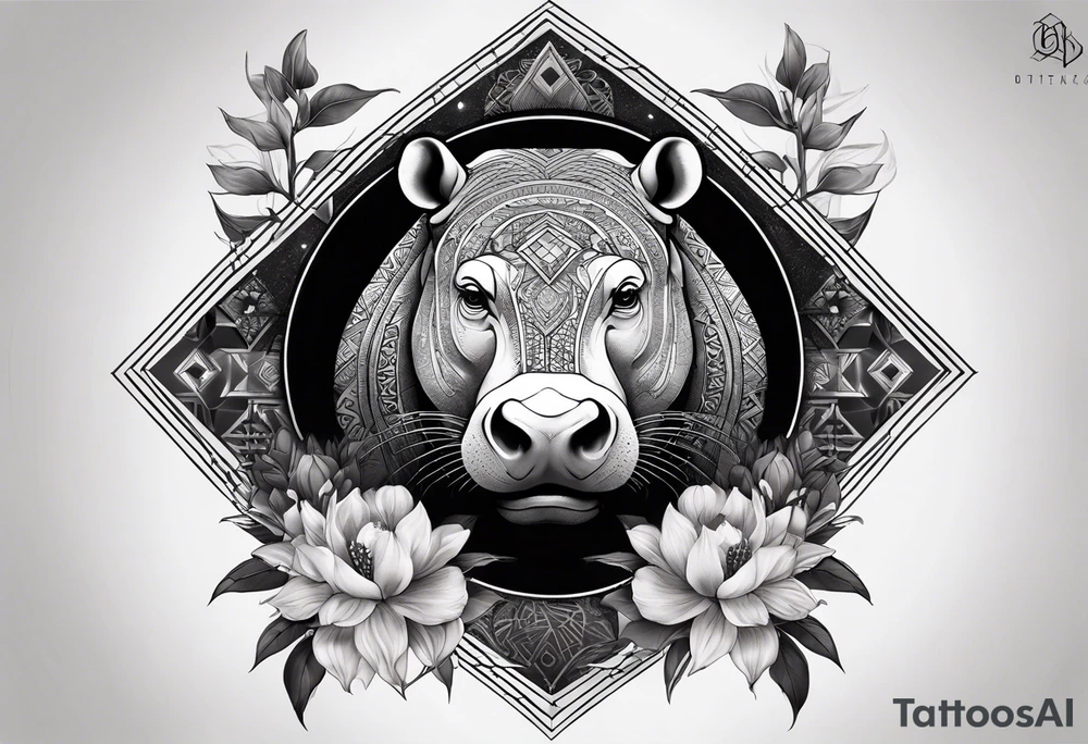 Very asymmetrical, +geometric pattern, with realistic full moon, with hippo at side look, +tribal, +geometric, +inkart , +blackwork, +grey scale
with wintersweet flower bud, +portrait orientation, +inkart touch, tattoo idea