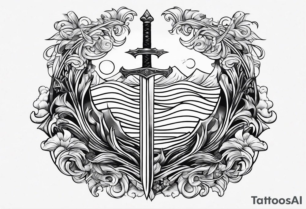 sword, wave, bolt, long tattoo idea
