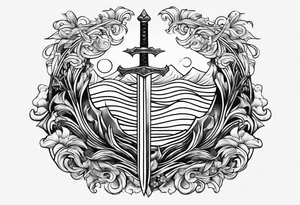 sword, wave, bolt, long tattoo idea