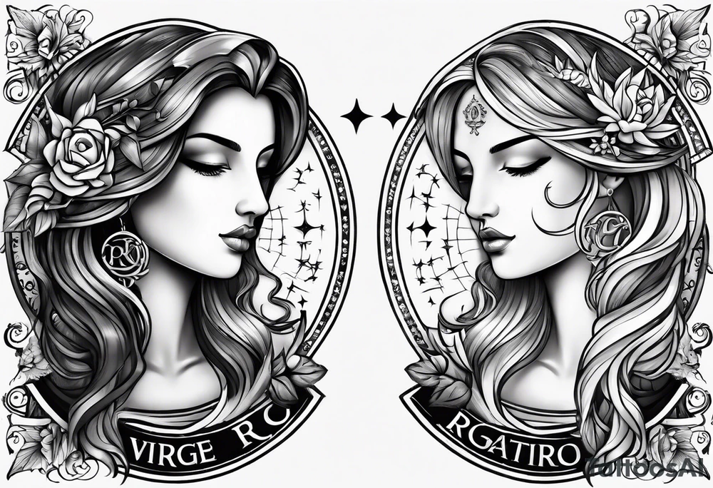 Virgo and Sagittarius zodiac signs with letter RR and date September 11 tattoo idea