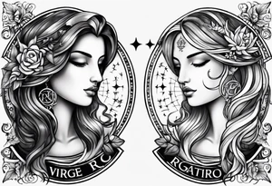 Virgo and Sagittarius zodiac signs with letter RR and date September 11 tattoo idea