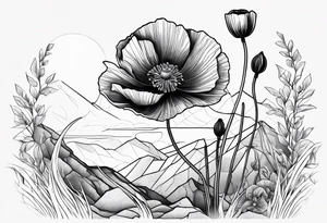 Poppy plant breaking through rock ground tattoo idea