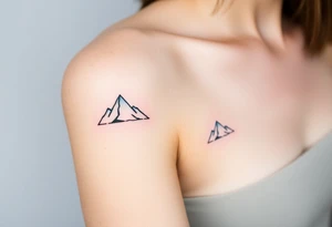 A pair of minimalist black and blue mountain peaks, one tattooed on the one´s forearm and the matching smaller version on the cother tattoo idea