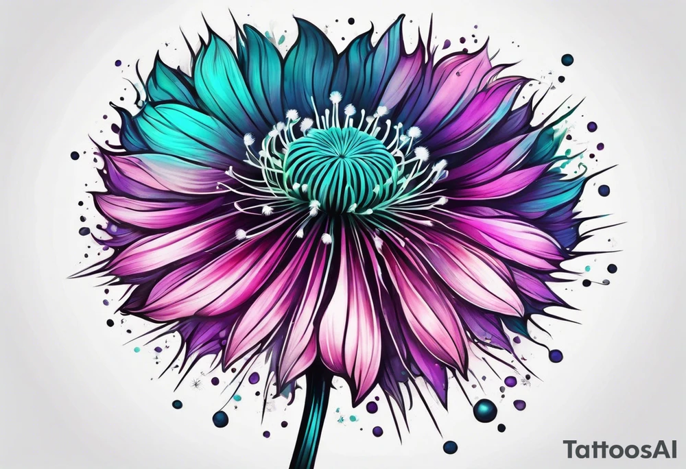 Pink purple and teal dandelion flower tattoo idea