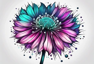 Pink purple and teal dandelion flower tattoo idea