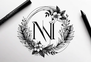 Write the word N A I N in a creative way with nature tattoo idea