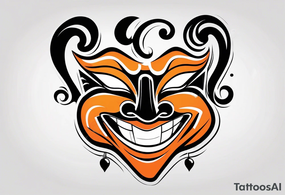 Laughing mask that is orange and black simplistic tattoo idea