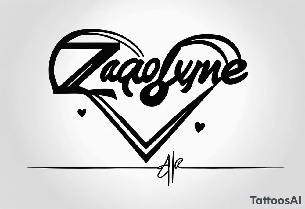 the name Zaqlyne with a tiny heart after it tattoo idea