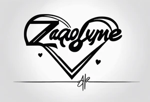 the name Zaqlyne with a tiny heart after it tattoo idea