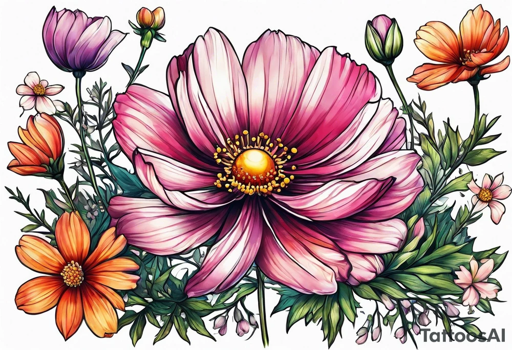Cosmos flowers tattoo idea