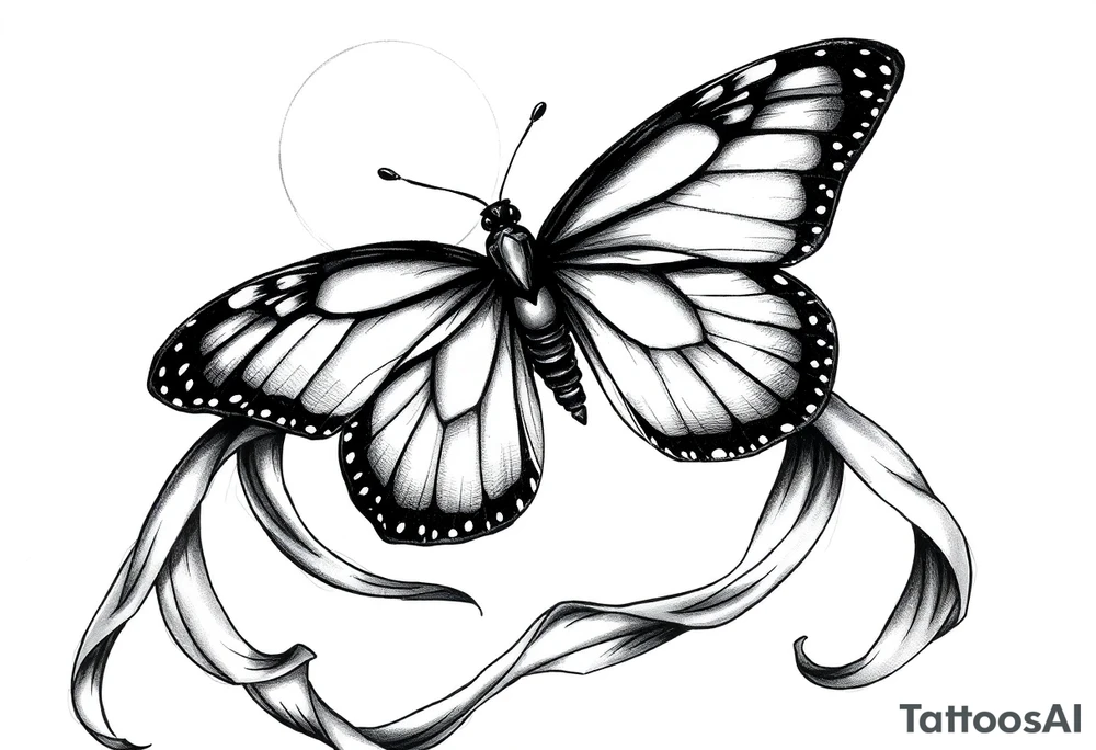 ethereal butterfly with flowing silk ribbons in moonlight tattoo idea