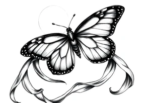 ethereal butterfly with flowing silk ribbons in moonlight tattoo idea