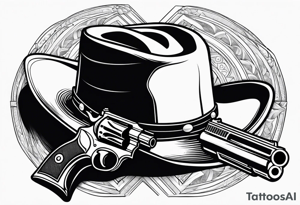 Cowboy hat with a .45 revolver and a rifle tattoo idea