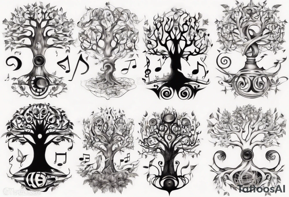 music speaker note tree stave tattoo idea