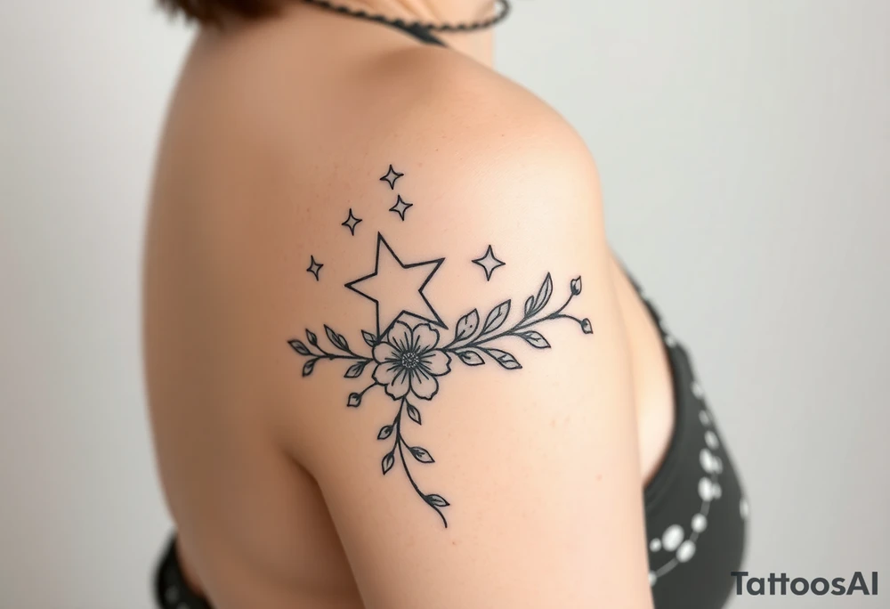 Stars with vine for forearm add flowers tattoo idea