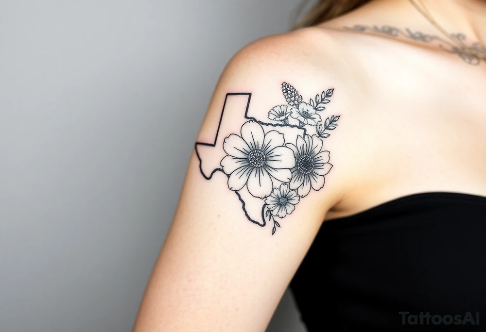 Texas state flower bouquet with Washington state flower and Connecticut state flower tattoo idea