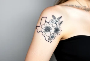 Texas state flower bouquet with Washington state flower and Connecticut state flower tattoo idea
