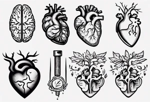 Left half human brain and right half human heart tattoo idea