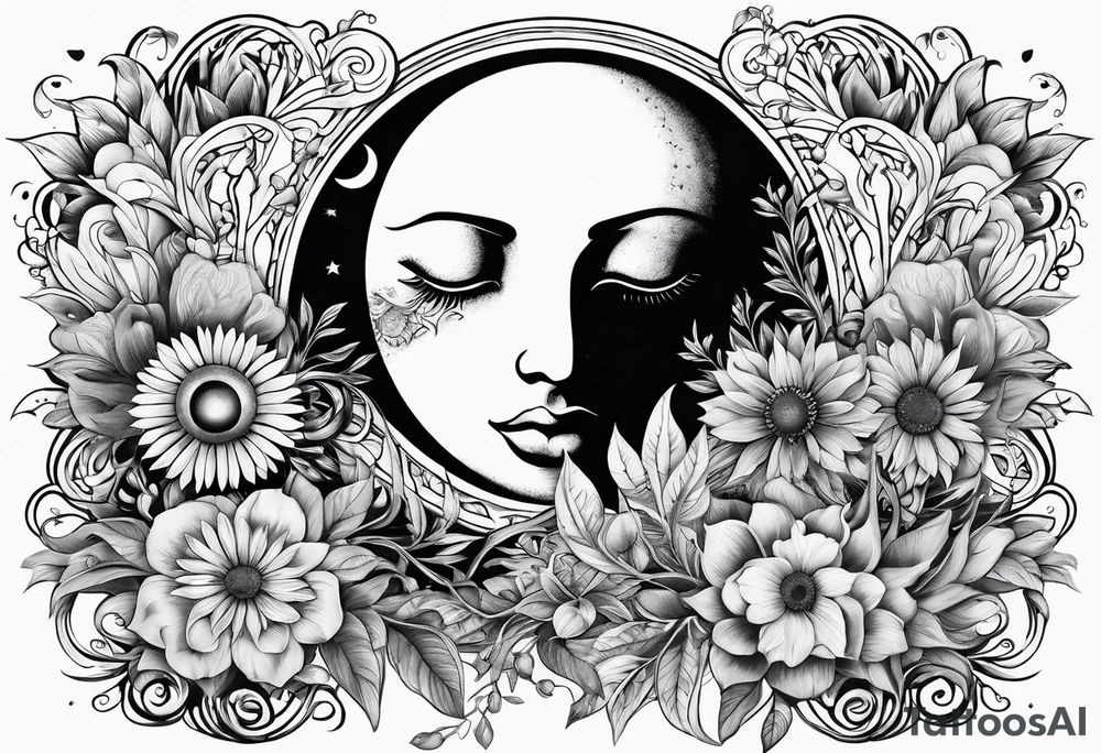 Sun and moon and garden tattoo idea