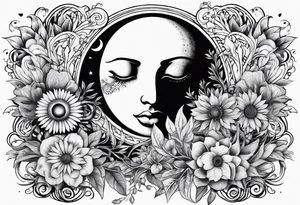Sun and moon and garden tattoo idea