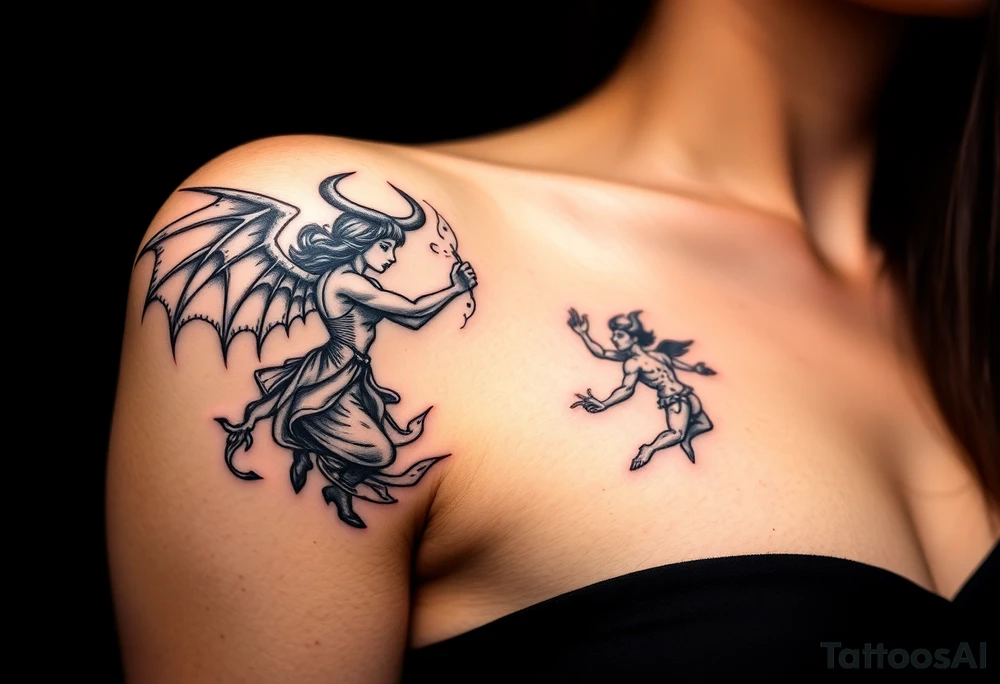 beautiful woman angel vs a powerful devil tattoo idea