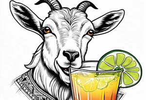 A sketch of a goat drinking a margarita tattoo idea