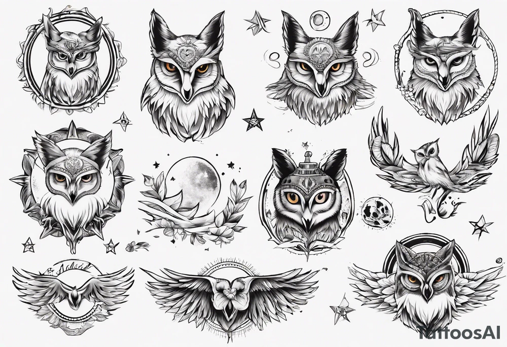 halb 
Fuchs halb Eule unter der Sonne mit dem Schriftzug Sapere Aude tattoo idea