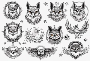 halb 
Fuchs halb Eule unter der Sonne mit dem Schriftzug Sapere Aude tattoo idea