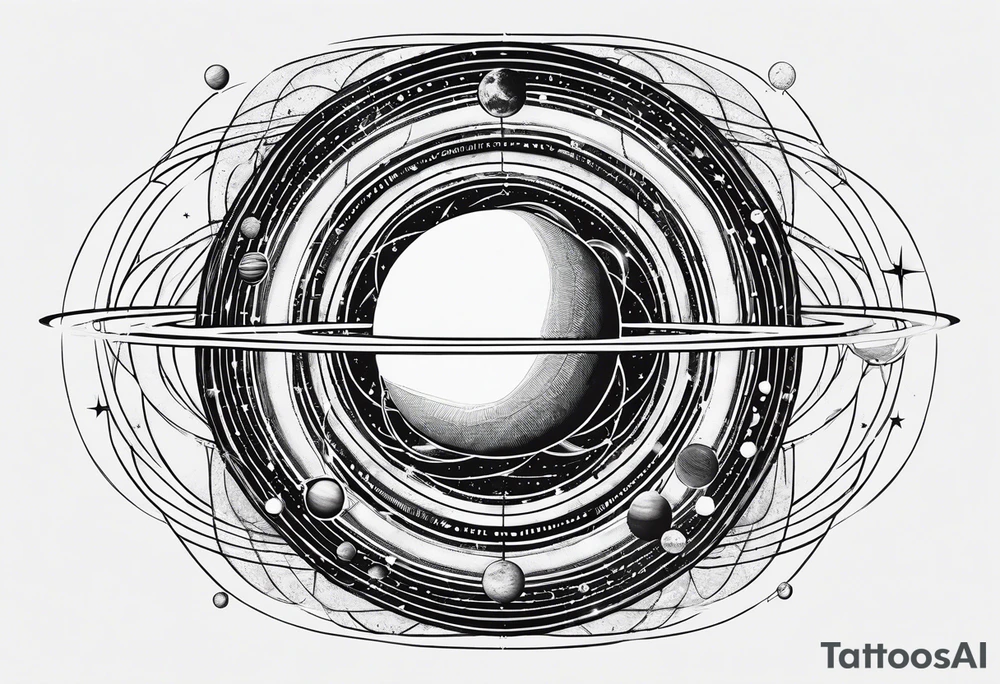 Solar system in a straight line fine line art tattoo idea