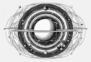 Solar system in a straight line fine line art tattoo idea
