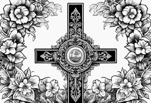 A wood cross with flowers surrounding it tattoo idea