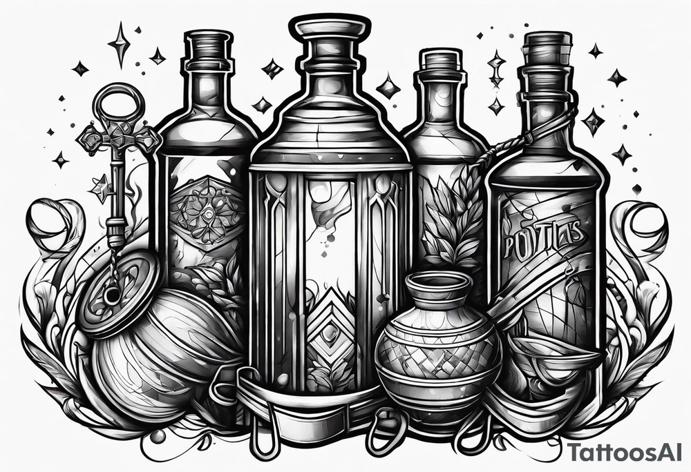 Abstract logo with leash and potions tattoo idea