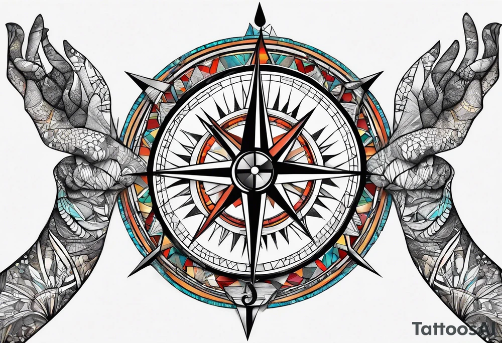 Creation of Adam hands with compass geometric tattoo idea