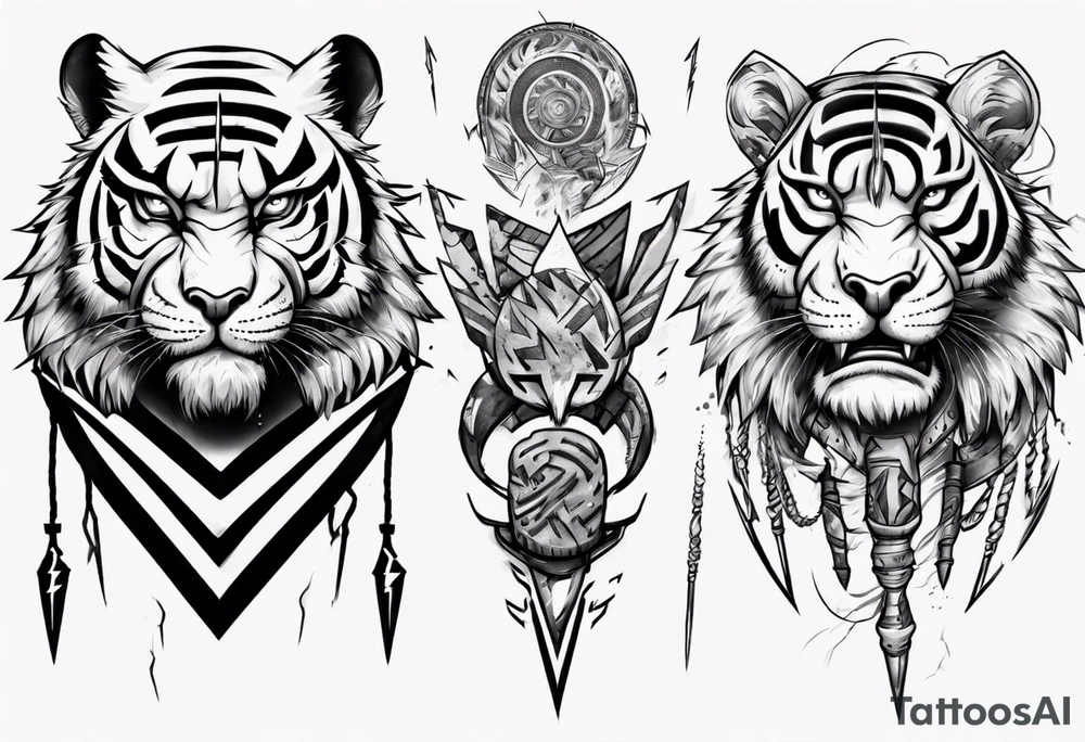 African Tiger warrior and lightning tattoo idea