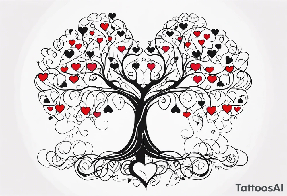 Family tree in hearts tattoo idea