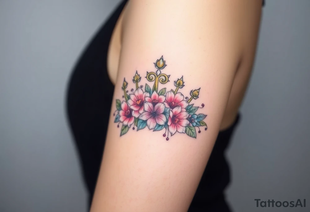 Royalty crown with flowers tattoo idea