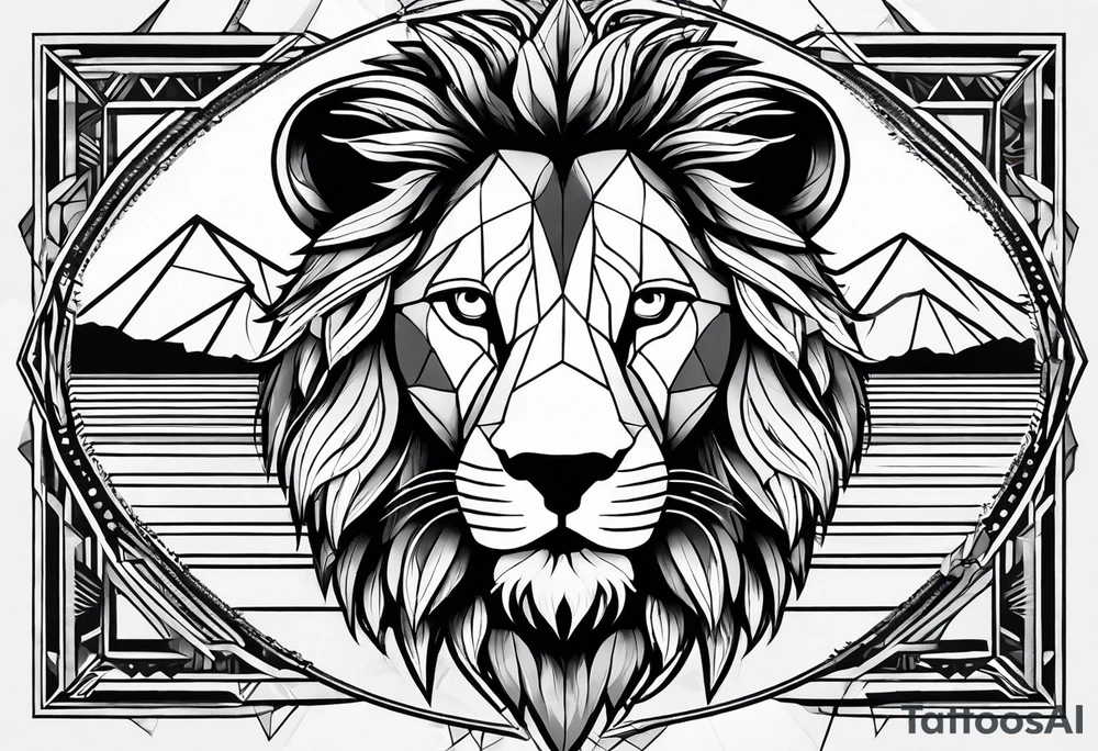 A geometric design with a lion head and a mountain tattoo idea A geometric design with a lion head and a mountain tattoo idea