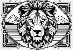A geometric design with a lion head and a mountain tattoo idea