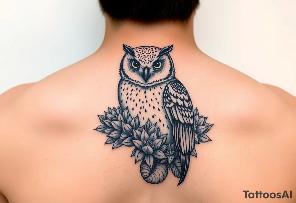 Barn Owl with Succulents tattoo idea