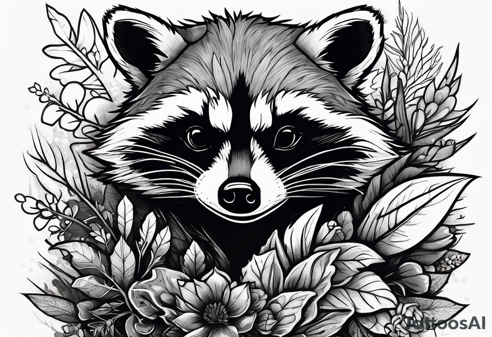 rocket raccoon hiding in dense foliage tattoo idea