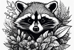 rocket raccoon hiding in dense foliage tattoo idea