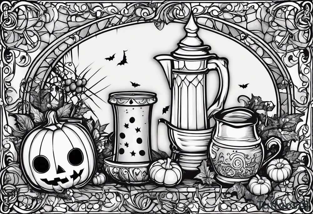 Trick or treat, 20 oz tumbler banner design, candy, minimalist, potions, brew, broom tattoo idea